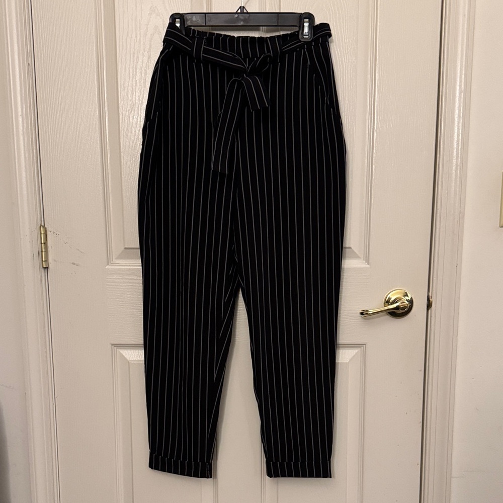 Garage Pinstriped Black and White Trousers